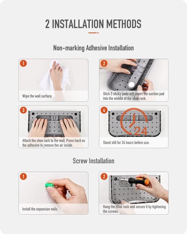 [LCS] 4 pcs. foldable wall-mounted shoe rack, foldable shelf for shoes without drilling, grey Grey