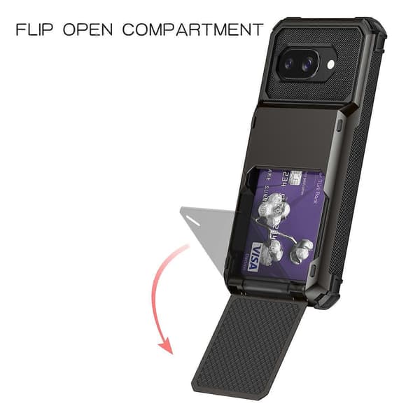 [LCS]Til Google Pixel 9a Cover PC + TPU Dobbeltlags Bagside Telefoncover med Kortholder - Grøn Multicolor Black