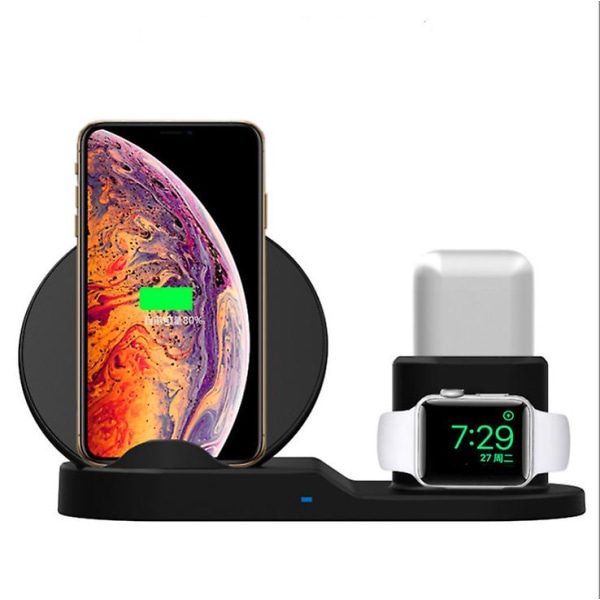3-i-1 Qi trådlös laddare för telefon/klocka/hörlurar black