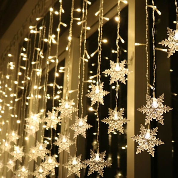 96 LED Snefnug Fe Lyskæde Gardin Vindue 8 Tilstande Julefest Dekoration Warm Color US