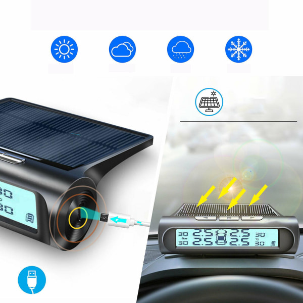Solar Däcktrycksövervakare för Bil