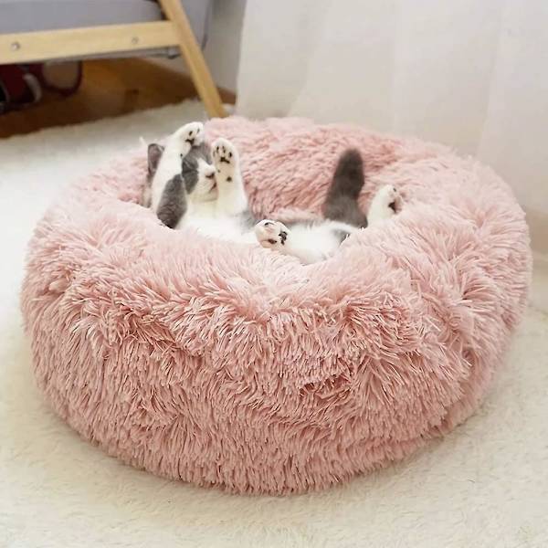 Mjuk Rund Fluffig Husdjurssäng Kattsäng Hundsäng Pink XS