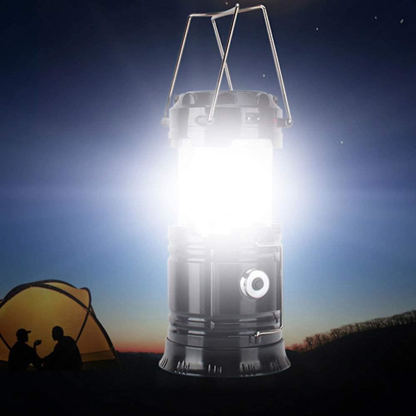 Aurinkoenergialla toimiva LED-retkilyhty ja USB-taskulamppu, sopii ulkokäyttöön, soveltuu hätätilanteisiin, myrskyihin, vikoihin