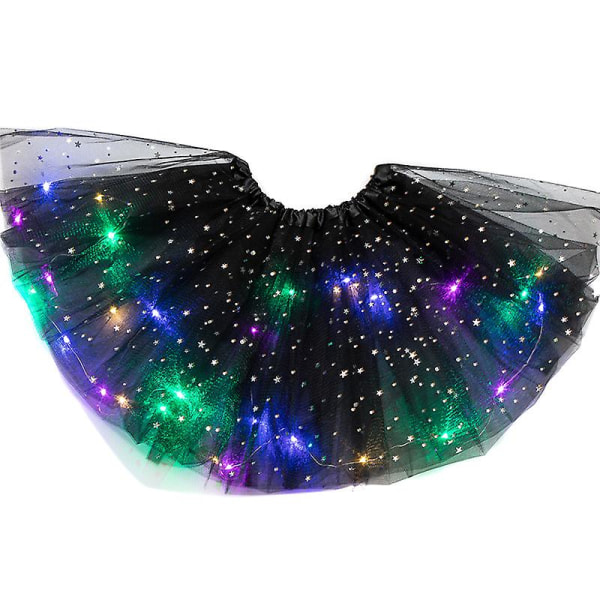 Starry Light Princess Led Dancing Skirt Lysande Julfest Scen Tyll Balett Girl Alltid På & Black