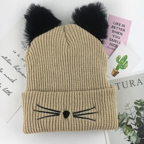 Kissankorvat Naisten Neulottu Akryylinen Lämmin Talvipipo (Beige)
