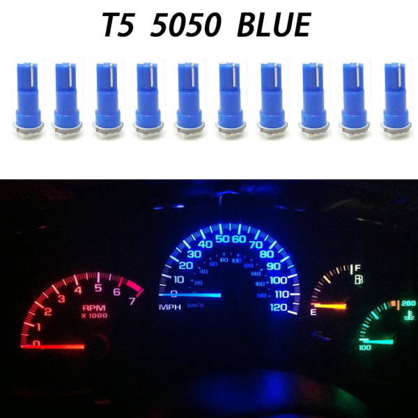 10 st T5 70 73 74 Wedge Ultra Blå 1-smd Bil LED Instrumentbräda Lampor Mätarkluster Glödlampor