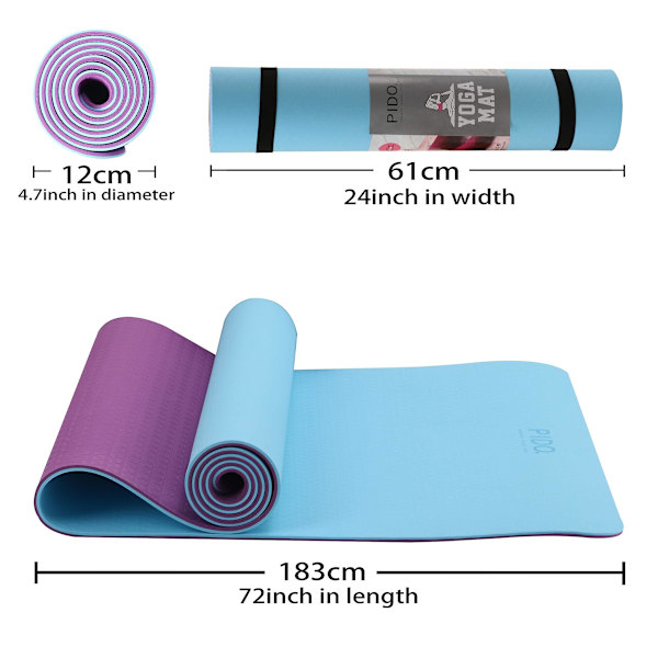 Yogamatta Träningsmatta Specifikationer 183 cm X 61 cm, Lättvikts Reseyogamatta Tunn 6 mm Halkfri Rem