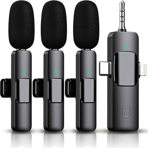 3-in-1 langaton Lavalier-mikrofoni iPhone, iPad, Android, kamera, 1