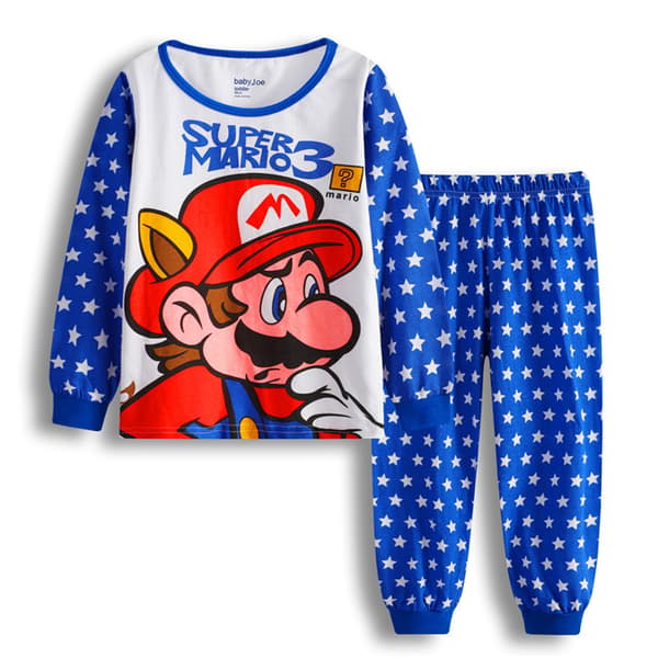 1 set barnpyjamas Super Mario långärmad tröja set nattkläder CC C 130cm