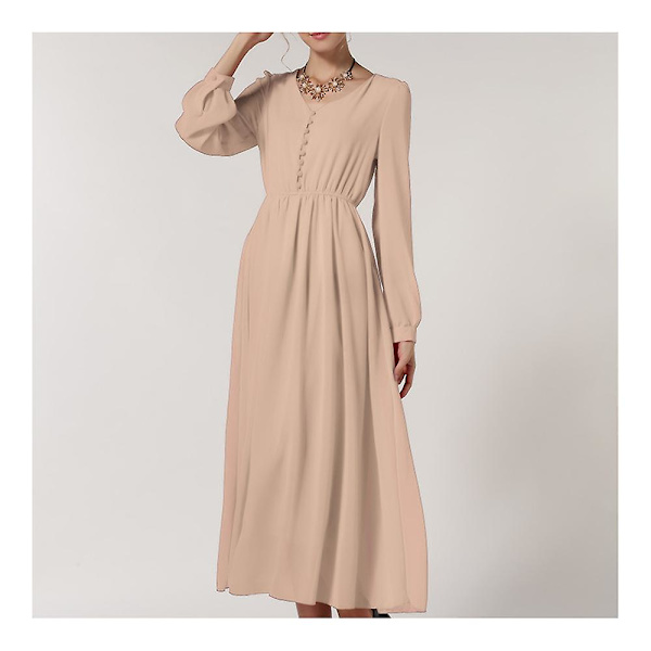 V-ringad Chiffong Slim Mellanlång Klänning beige S