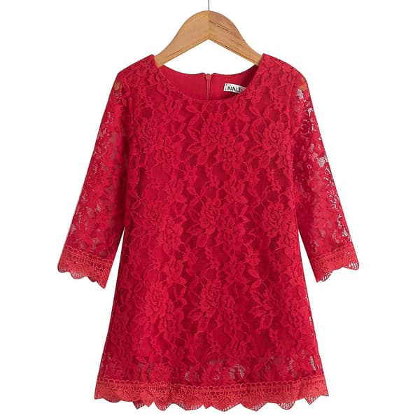 [LCS] Blomsterflickklänning, spetsklänning med 3/4-ärm red 110cm