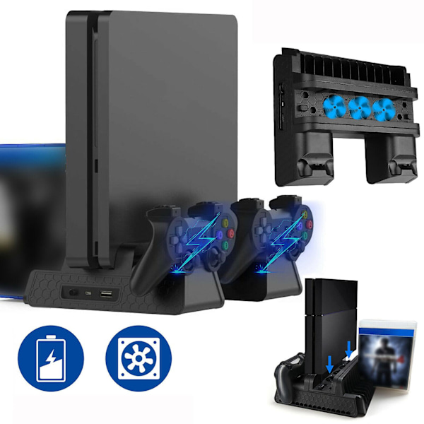 PS4 Pro / Slim Vertikal Stand + Køleventilator Controller Opladningsstation