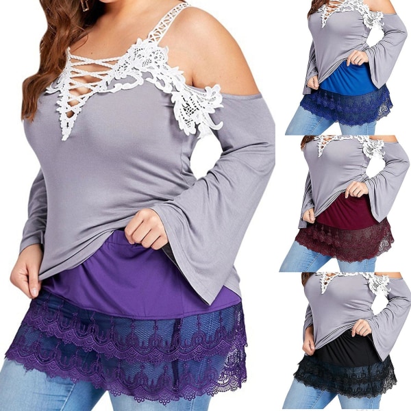 Mini Kjol Förlängare Spets Hål Sömmar Kort Kjol Förlängare För Kvinnor Purple 2XL