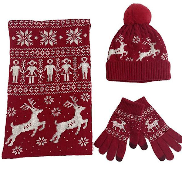 3 st Mössa Halsduk Vante Vinter Jul Värmare Halsdukar Stickade Mössor Älgmönster Halsduk Dam Herr Tjock Mjuk Halsduksset Unisex