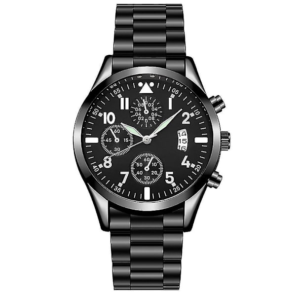 Quartz Armbandsur Klassisk Kalender Herr Business Stålklocka (08 Läder-Guld-Svart)