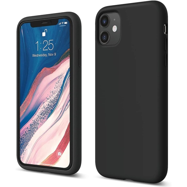 Case kompatibelt med Iphone 11 (svart) - Premium flytande silikon, upphöjd läpp (skärm- och kameraskydd Black