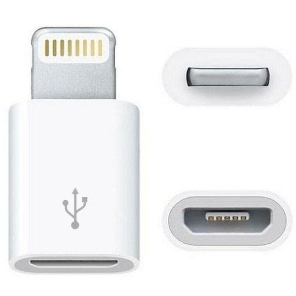 (Vit) Micro USB till Lightning Adapter Converter Laddare iPhone Mobiltelefon iPod iPad
