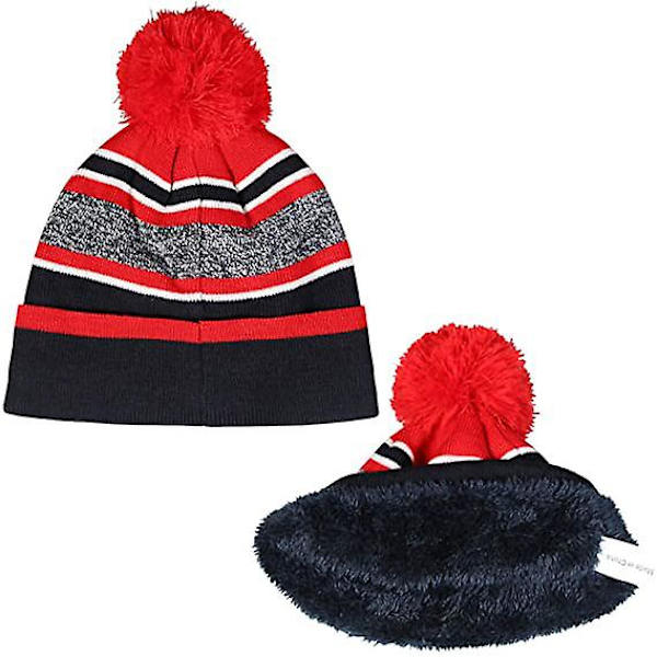2 st Vinterstickad Mössa och Handskar Set för Barn red