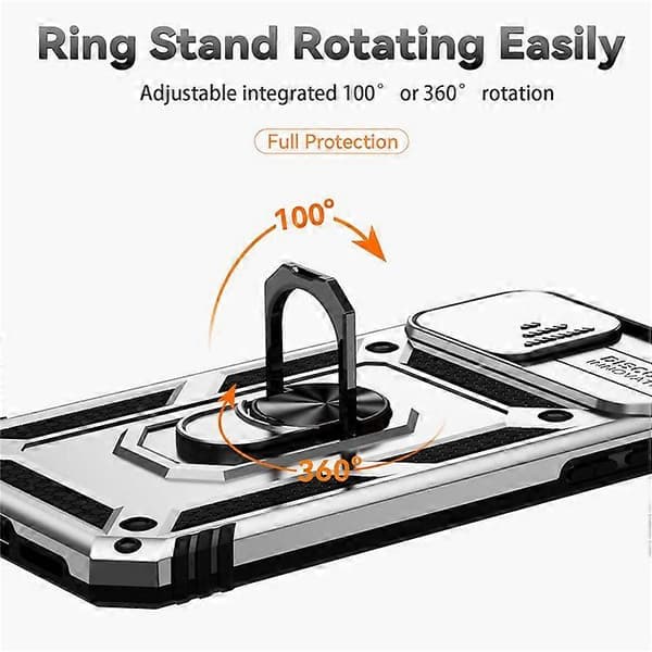 [LCS] Kompatibel til iPhone 11 Pro Max etui med kameraskydelåg PC+TPU støtteben panser telefoncover Silver