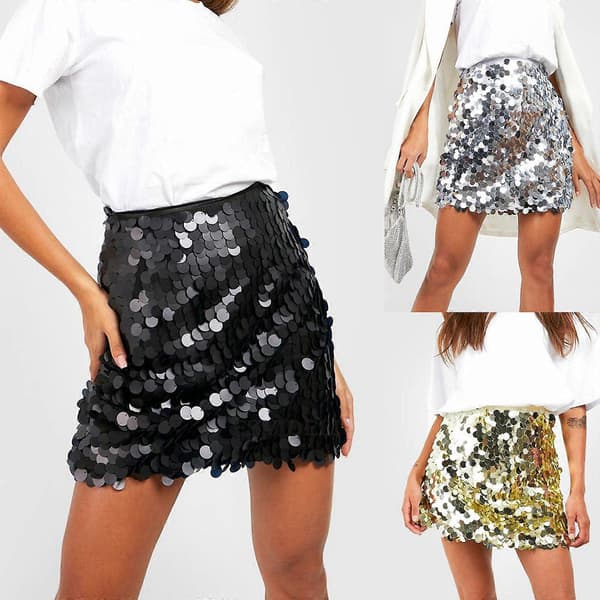 Glitrende Paillet Mini Nederdel Dame Fest Bodycon Nederdel til Klub Aften Ud silver S