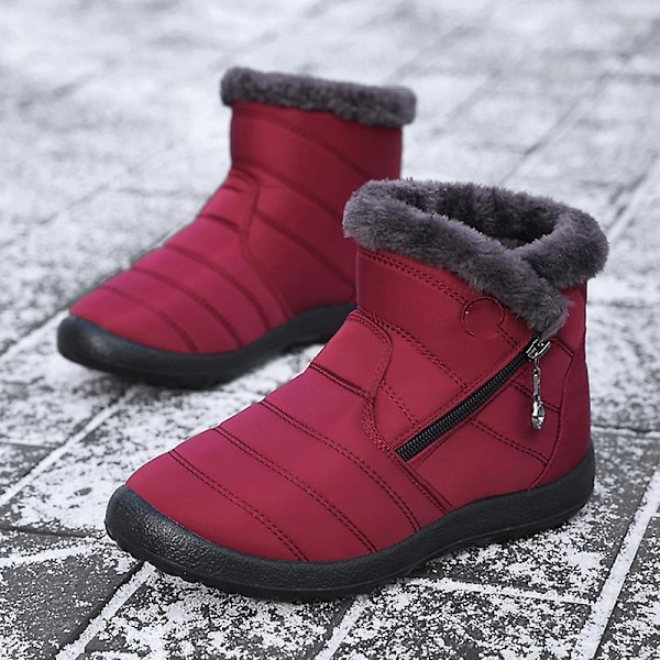 Stövlar för kvinnor, fluffigt tjockt fleecefoder, snökängor, varma ankelstövlar med dragkedja, vinter utomhus Red 40