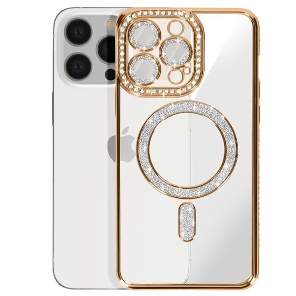 [LCS] Skydd - Diamant - iPhone 13 Pro - Gyllen Strass - Resistent - Kompatibel med MagSafe - Elegant Gul