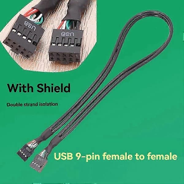 Intern hovedkort USB-tilkobling med 9-pinners hunn-til-hunn USB 2.0 hovedkort header-kabel Black
