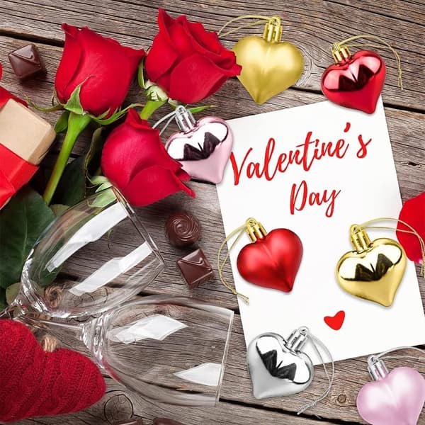 12 Røde Hjerteformede Julekuler, Glansfulle og Matte Hjerteformede Julekuler for Valentinsdagdekorasjoner, Hjerteformede{AZC}