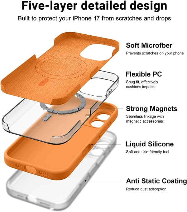 [LCS] Magnetisk silikondeksel til iPhone 17 Pro Max | MagSafe-kompatibel | Oransje iPhone 17 Pro Max iPhone 17 Pro Max Orange
