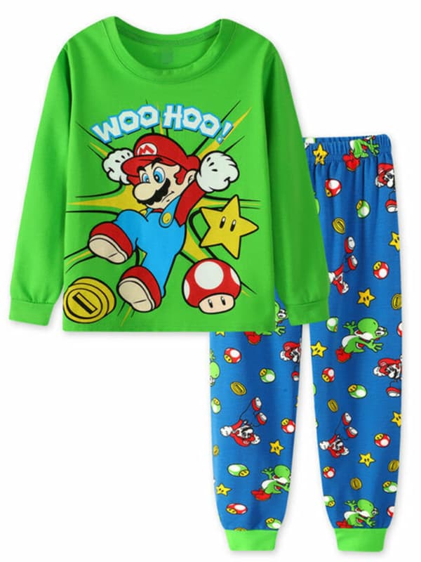 1 Sæt Børne Pyjamas Super Mario Langærmet Pullover Sæt Nattøj B B 120cm