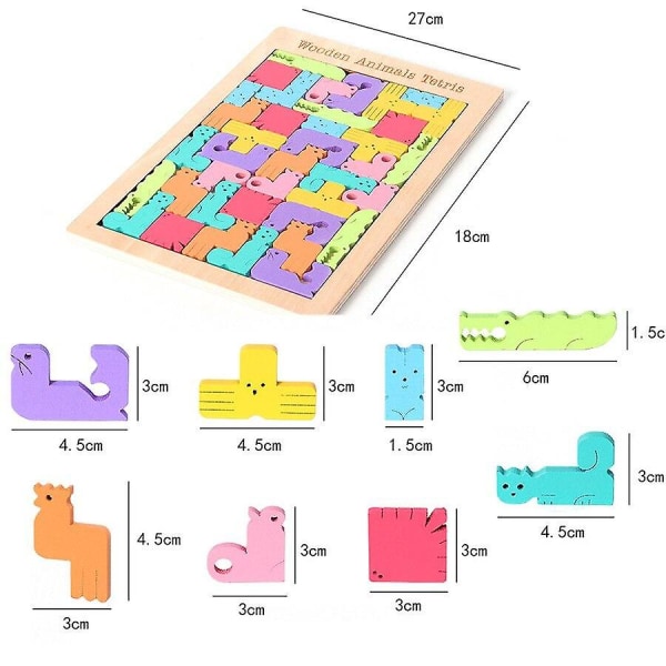 Tetris färgglada träpussel för barn Brain Teaser Pedagogiska spel för barn Djur