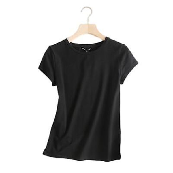 Ny enfärgad Basic rundhalsad smal kortärmad t-shirt dam black L
