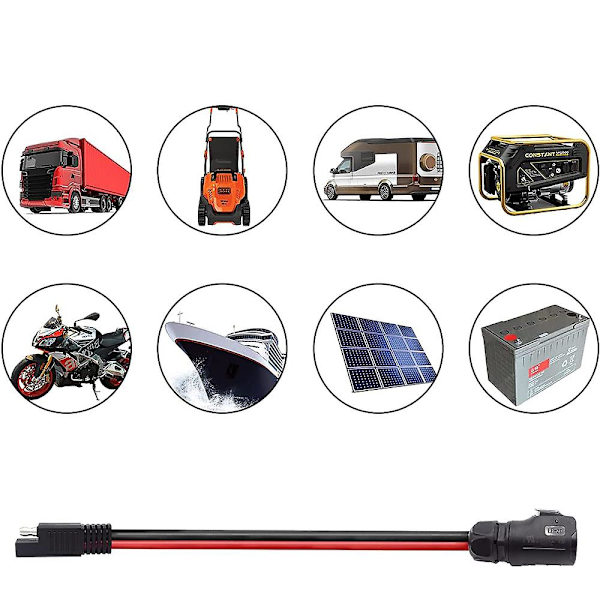 10AWG 2-benet strøm industriel cirkulær konnektor til SAE adapterkabel, Solar Plug til SAE konnektor