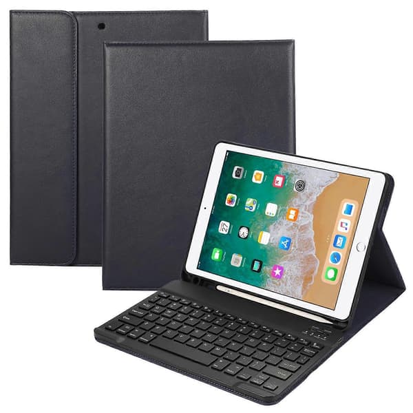 [LCS] För iPad Air (2013)/Air 2/9,7-tums (2017)/(2018) Bluetooth-tangentbord Läderfodral Stativ med Pennfack Multicolor Style E