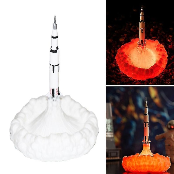 Apollo Rymdraket Lampa 3D-Printad Skrivbords LED Nattlampa USB Uppladdningsbar Hem Sovrum Ornament