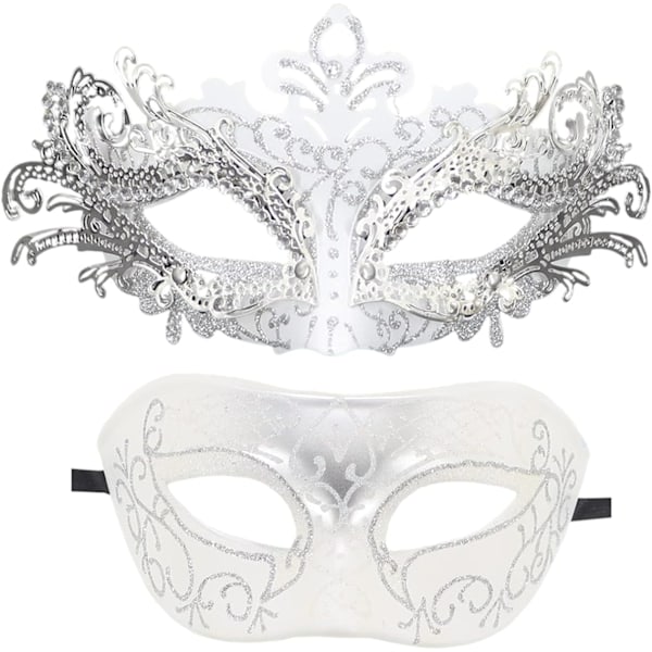 Par Maskeradmask Metall Järn Fjäril Balmask (Silver Vit) 2 Stycken silver