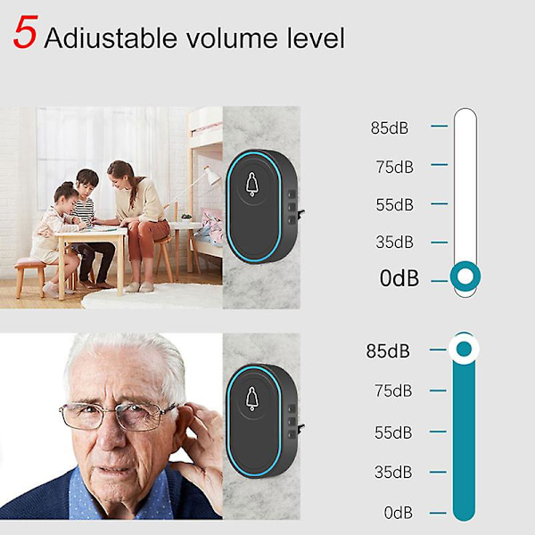 Trådløs Musikdørklokke Alarm med Justerbar Lydstyrke, Kompatibel med 433mhz Trådløs Detektor Plug-in