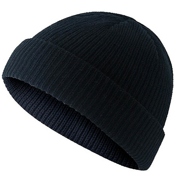 Varm Vinter Strikket Hue Fisherman Varmere Watch Cap Skully Daglig Ski Hue Black
