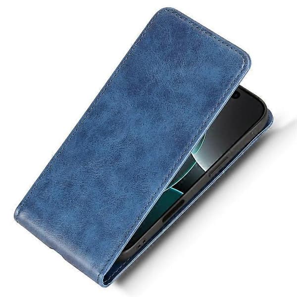 Kompatibelt etui til iPhone 16 Pro med kortplads, magnetisk vertikalt flip-cover i læder DarkBlue