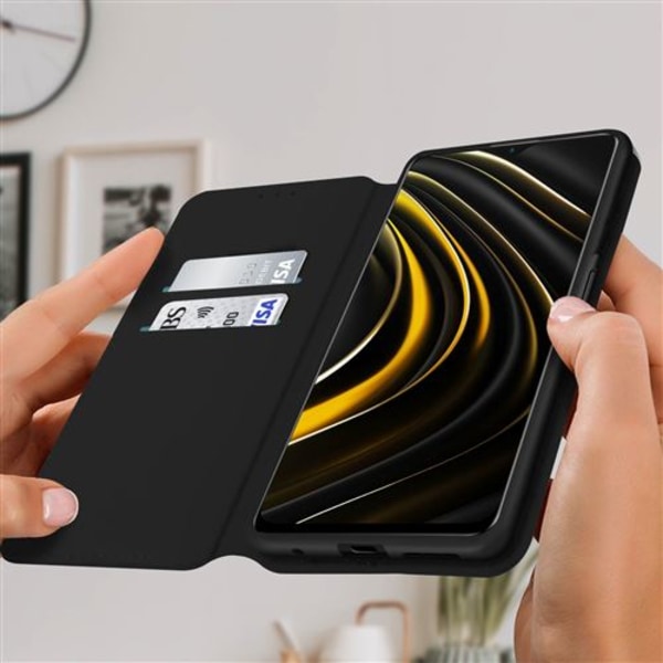 Kotelo Xiaomi Poco M3 Folio Lompakko Toiminto Teline musta