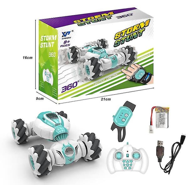 Rc Stuntbil Fjärrkontroll Klocka Gest Sensor Deformerbara Elektriska Leksaksbilar green
