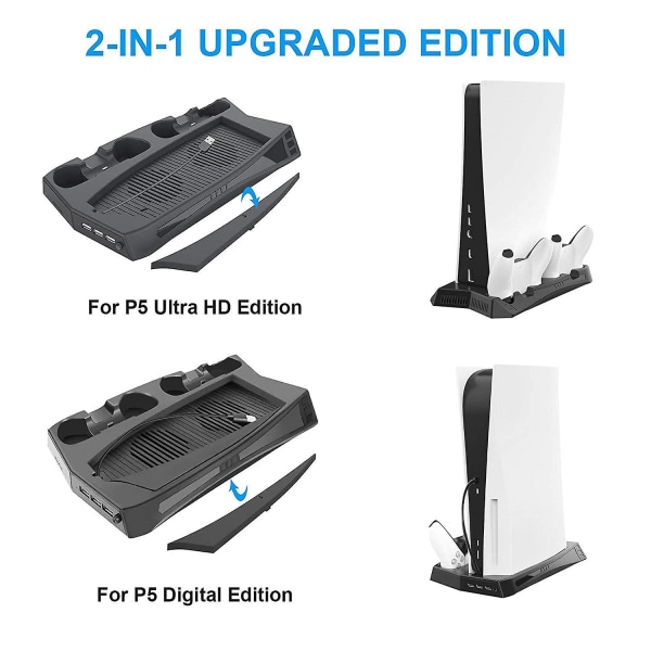 Vertikalt stativ med kylfläkt för PS5-konsol och Playstation