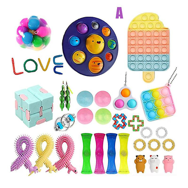 Stort Fidget Paket Sensorisk Fidget Leksak Set Pop Bubble Stress Relief Leksaker Pop Ångest Rör För Barn A