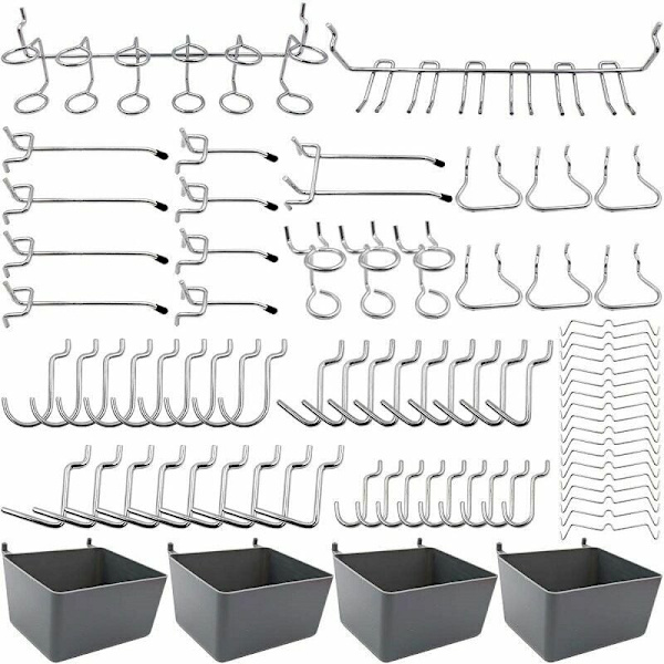 [LCS] Pegboard Hooks Tool Holder with Bins, Peg Locks, for Organizing Various Tools, 80 Pieces, Sunny