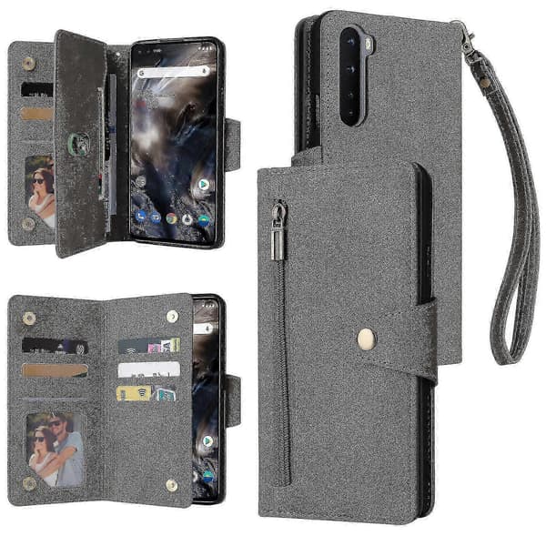 Flip-cover med stativ til OnePlus Nord med pung og kortpladser Gray