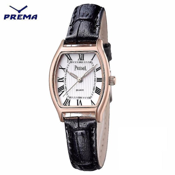 PREMA Mode Casual Romerska Siffror PU Läderband Dam Kvarts Klocka Armbandsur