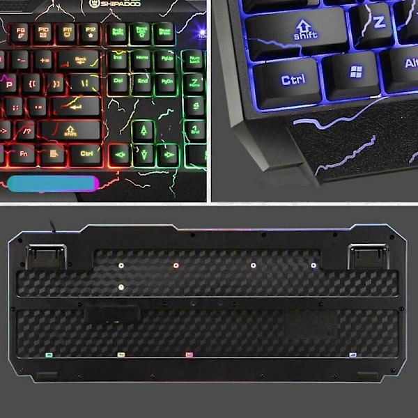 Trådbundet LED Rainbow RGB Gaming Tangentbord och Mus Set Belyst Kompatibelt med PC Laptop