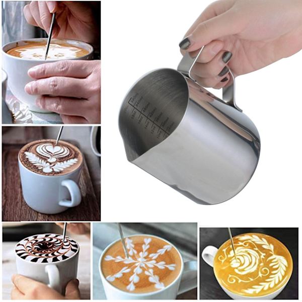 304 Rustfrit Stål Mælkeskumningskande 350ml Mælk Kaffe Mål Black