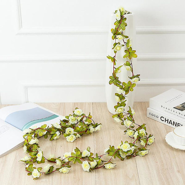 250cm Rose Kunstige Blomster Julekrans For Bryllup Hjem Romdekorasjon Vår Høst White 1