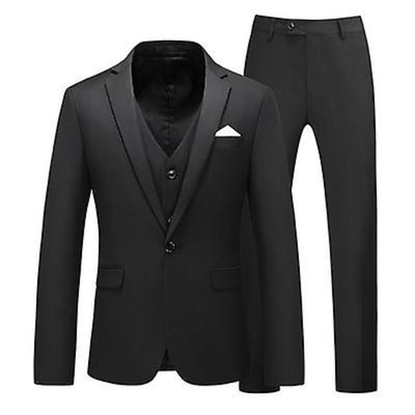 Kostym för män med en knapp Slim Fit 3-delad kostym black XL